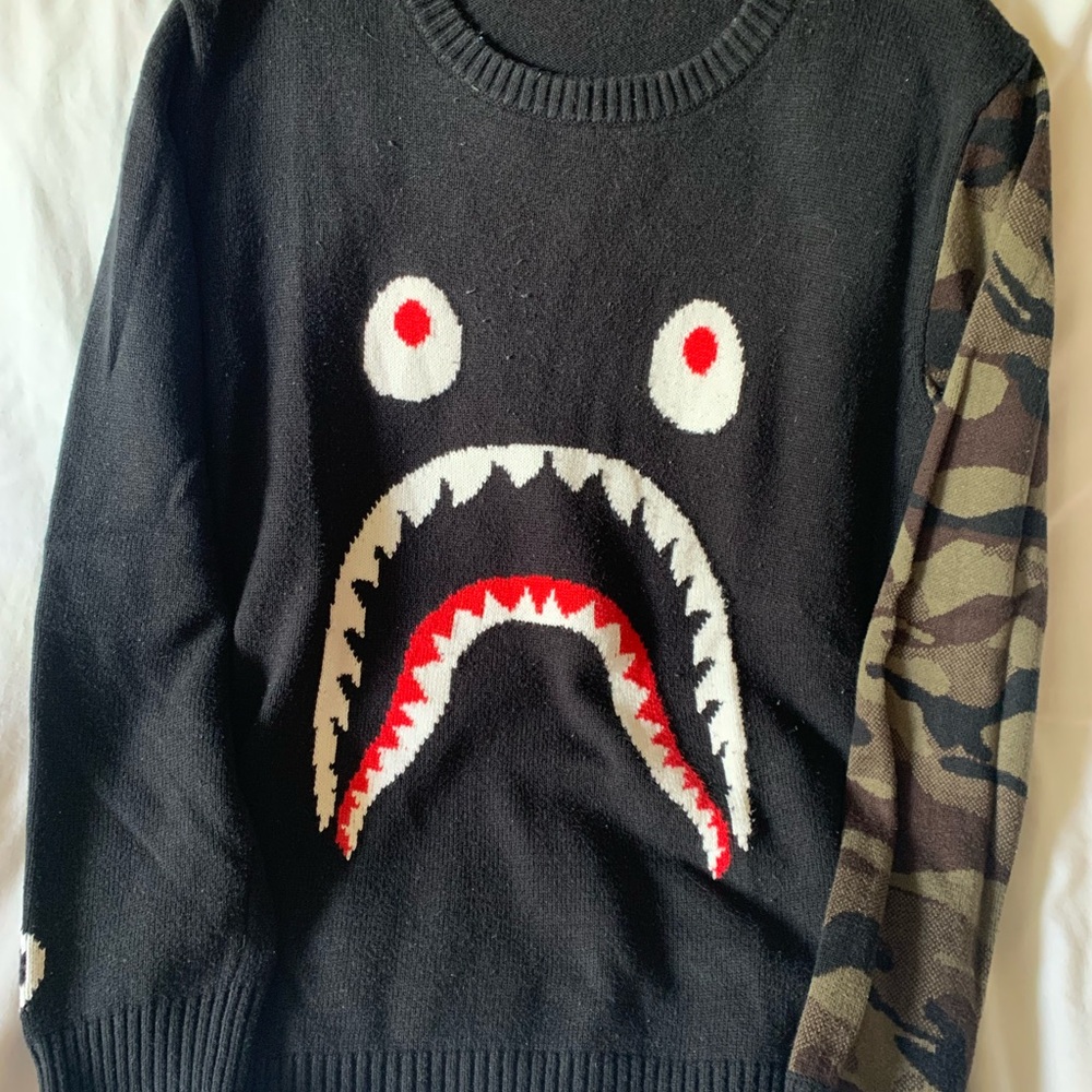 Bape Shark WGM Black/Green Camo Knit Sweater